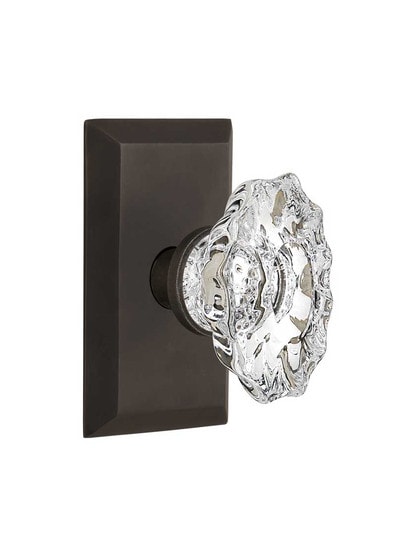 New York Rosette Door Set with Chateau Crystal Glass Knobs in Oil-Rubbed Bronze.